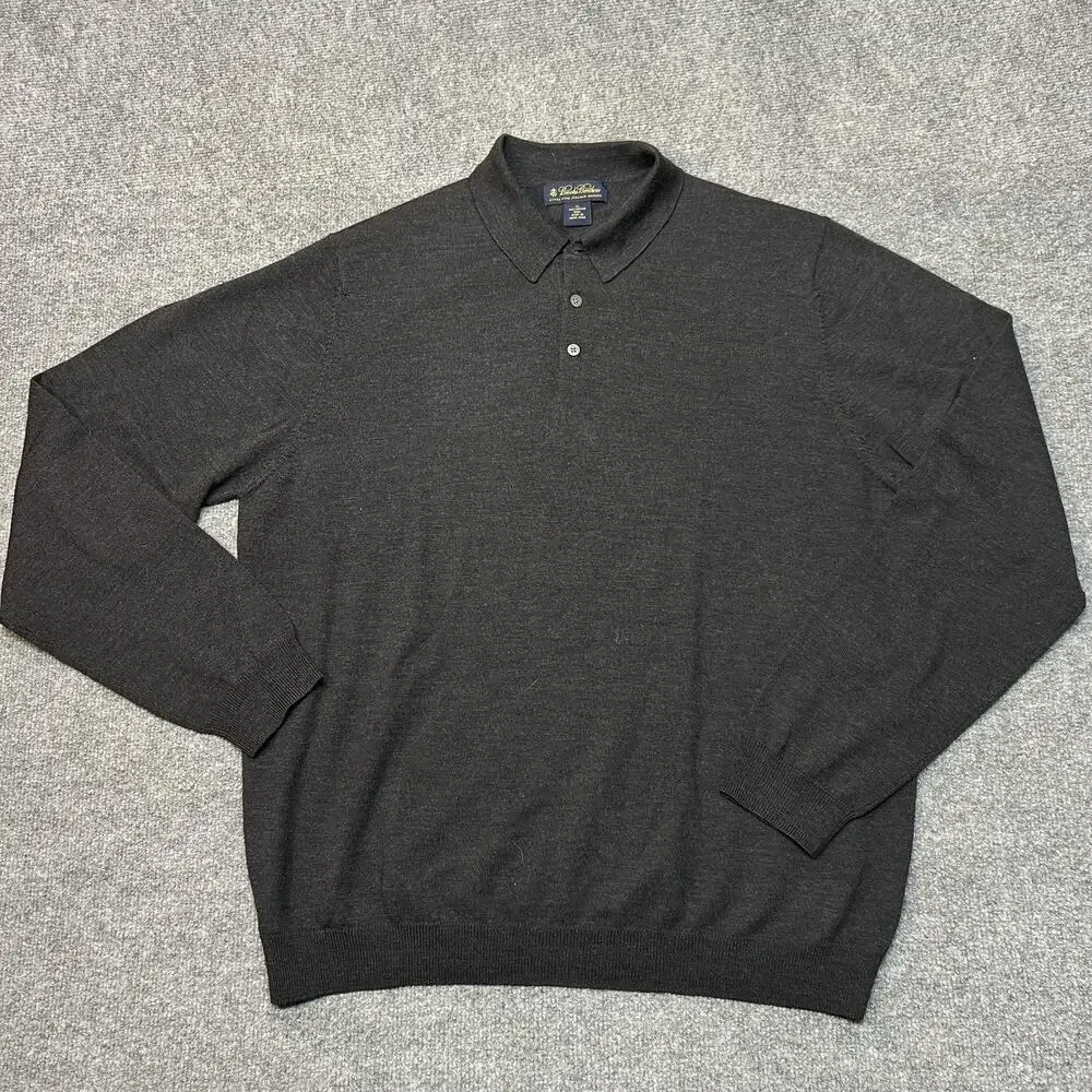 Vintage Brooks Brothers Sweater Mens XL Gray Italian Merino Wool Pullover Knit